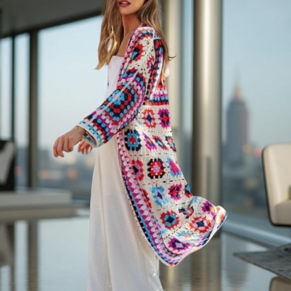 Crochet Cadigan Patchwork Boho Patchwork Cardigan Davi & Dani NWT - Picture 10 of 12